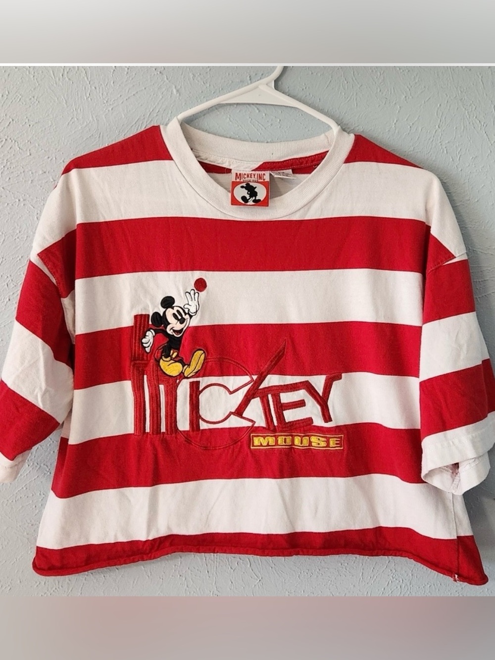 Mickey, Inc. Red & White Striped Tee with Iconic Silhouette